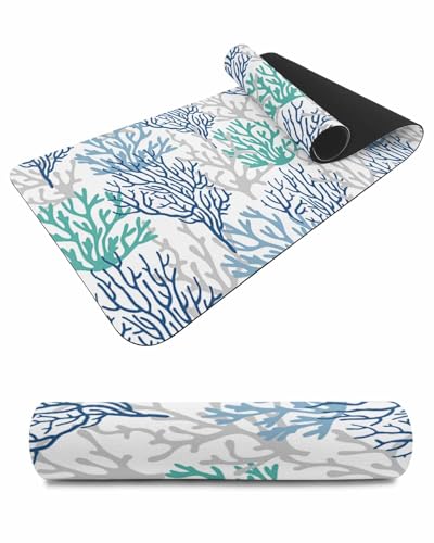 Debedcor Heat Proof Table Pads Waterproof Decorative, Teal Blue Grey Coral Coastal Non-Slip Table Countertop Protector, Summer Nautical Beach Insulation Mat for Kitchen Room, 40 x 12 Inches