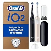Oral-B iO2 Duo Electric Toothbrushes, 2 Gentle Care Toothbrush Heads, 1 Travel Case, 1 Travel Refill Holder, Oral B Toothbrush Adults (Night Black and Calm Pink), Designed by Braun, 2 Pin UK Plug