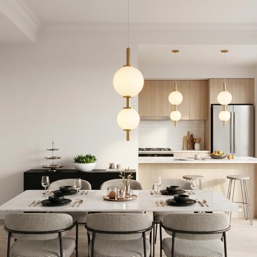 Image of Pendant Light for Ceiling | 3-Color CCT (Warm + Natural + Cold White) | Dual Globe Hanging Lamp | Gold Metal & Acrylic | Bedroom Living Room