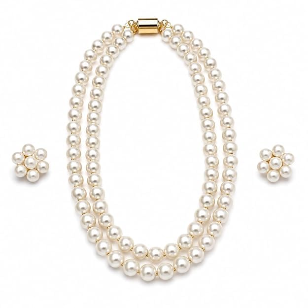 Imitation Pearl Necklace Set with Matching Pearl Stud Earrings fo...