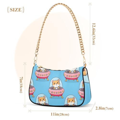 Cute Hamsters Spaceships Hobo Evening Purse Women Designer Handbag Pattern Ladies Shoulder Bag Zipper Closure3