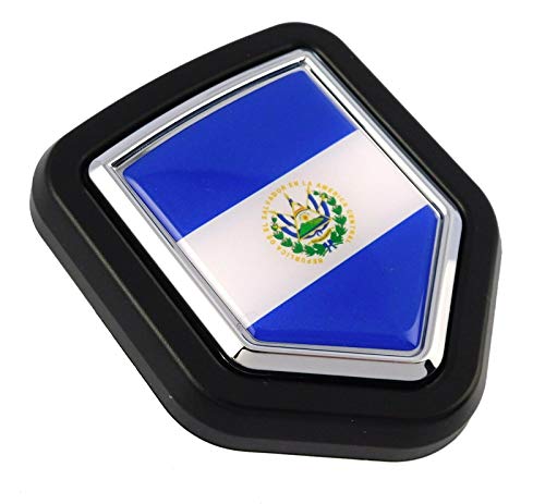 Image of El Salvador flag Car Truck Black Shield Grill Badge grille chrome emblem 2.6 inch x 3.1 inch