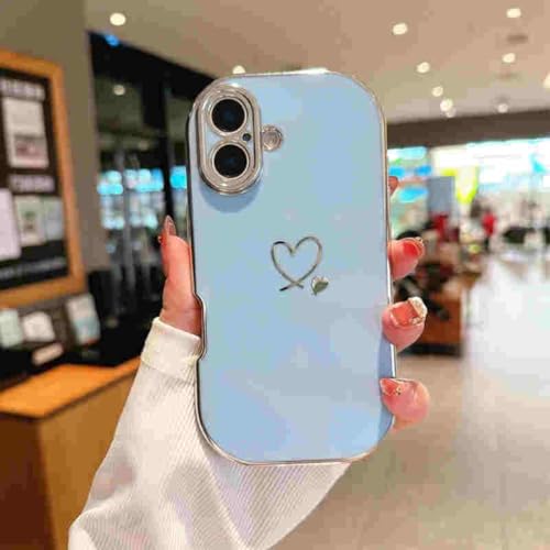 PYYLTTP Funda de Silicona Suave de Lujo con diseño de corazón de Amor galvanizado para iPhone 16, 11, 12, 13, 14, 15 y 16 Pro MAX Plus (para iPhone 14 Pro/Azul Cielo)