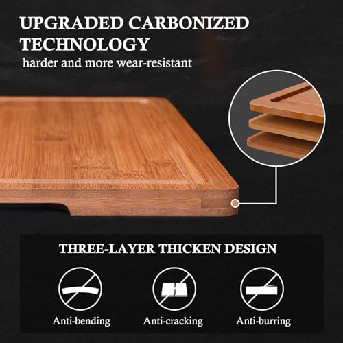 Empune Bamboo Cutting Board Set, Wood Cutting Boards for Kitchen with Holder Wooden Chopping Board for Meal Prep & Serving, Brown - Image 4
