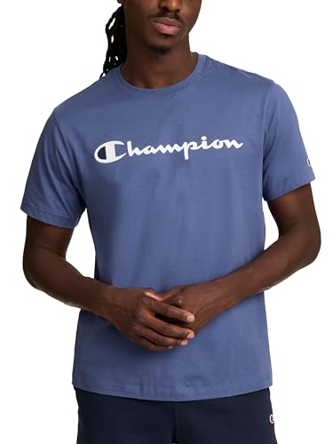 Image of Champion Men's Graphic Short Sleeve T-Shirt, Standard Fit, Classic Script Logo, Midweight 100% Cotton