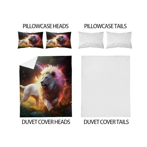 Housse de couette lion blanc microfibre抗皱 200x200cm parure lit double facile à laver