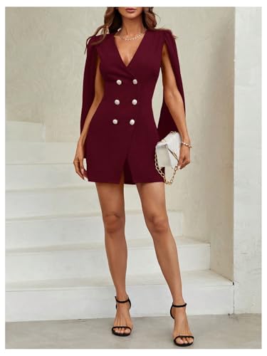 Image of Floerns Women's V Neck Double Breasted Cape Blazer Split Sleeve Elegant Blazer Dress