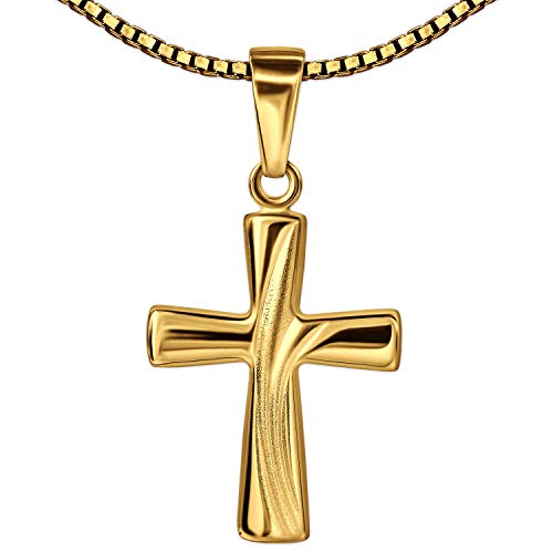 Clever Schmuck Set Goldener Anhänger elegantes Kreuz 17 mm mit 3 geschwungenen Bögen 333 GOLD 8 KARAT und vergoldeter Kette Venezia 42 cm