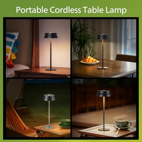 Philips Cordless Table Lamp, Portable Outdoor LED Desk Light, Rechargeable Battery Operated, 2 Adjustable Height, Touch Control & 3 Color Stepless Dimming, Waterproof Lamps for Bedroom, Black (1)