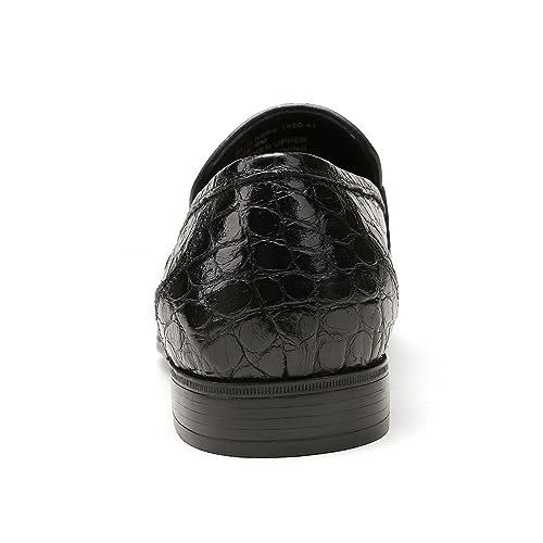 Image of Mens Leather Penny Loafers, Classic Crocodile Printed Business Dress Shoes with Metal Buckle Slip on Penny Shoes for Mens