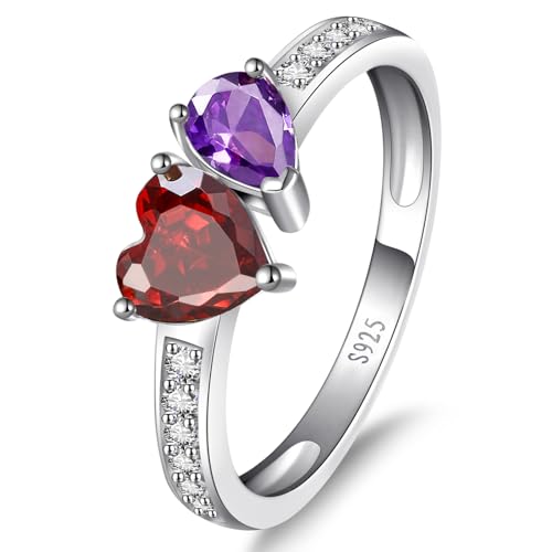 ETERMBOL 2 Birthstone Halo Ring for Women Created Ruby&Amethyst Statement Ring for Women 925 Sterling Silver Promise Ring for Her Anniversary Size 7