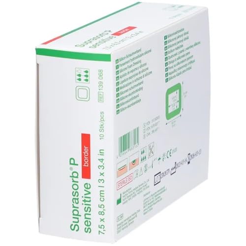 Sensitive border silikonowy opatrunek piankowy, 7,5 x 8,5 cm z super chłonnym rdzeniem ssącym, sterylny, pojedynczo uszczelniony, 10 sztuk