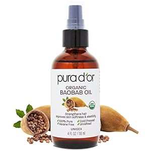 PURA D’OR 4 Oz ORGANIC Baobab Oil – 100% Pure USDA Certified Premium Grade Natural Moisturizer, Cold Pressed, Unrefined, Hexane-Free Base Carrier Oil for DIY Skin Care For Men & Women