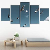 SIGNWIN 5 Panel Canvas Wall Art Birds Closeup Multicolor Photography Realism Relax/Calm Romantics for Home Decorations Ready to Hang - 60