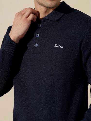 Image of Kvetoo Men's Wool Polo Collar Neck Winter Sweater Full Sleeve Solid Pullover for Casual Office Wear