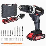Akku-Bohrschrauber, 21 V, Elektro-Bohrschrauber-Set mit 25+1 Drehmoment, 2 Geschwindigkeiten mit 2 Akkus 1,5 Ah, LED-Licht, 24tlg Zubehör und Koffer,kabelloser Kombi (Black)
