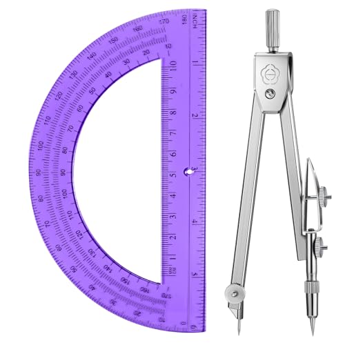 EBOOT Student Geometry Math Set, Drawing Compass and 6 Inch Swing Arm Protractor 180 Degree Math Protractor (Purple)
