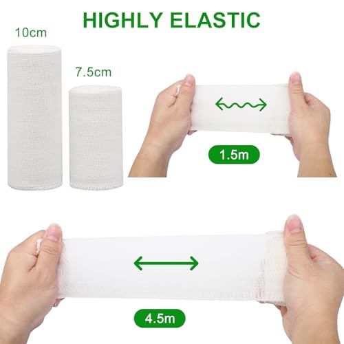 6 Stück Elastische Bandage, Weiße Kompressionsbinden Elastischer Verband mit Metallclips, Elastische Medizinische Fixierbinde für Handgelenke Knöchel Knie