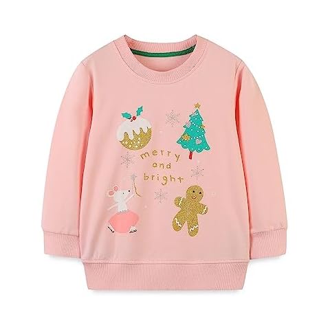 FreeLu Girls Cotton Pullover Sweatshirts Kids Cute Cartoon Printed Crewneck Tops(Fairy Pink,7T) Cover