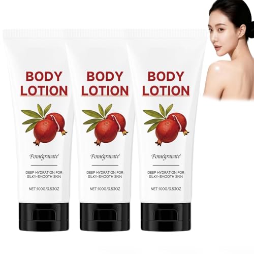 Loción corporal de granada de hidratación profunda, crema hidratante reparadora de piel seca, loción corporal no pegajosa de rápida absorción para la nutrición de todo el cuerpo, crema suave (3PCS)