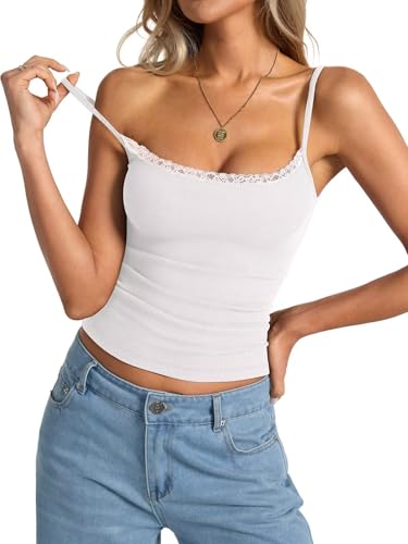 Womens Lace Camisole Tops Square Neck Ribbed Tank Tops Adjustable Spaghetti Straps Sleeveless Summer Shirt 20252
