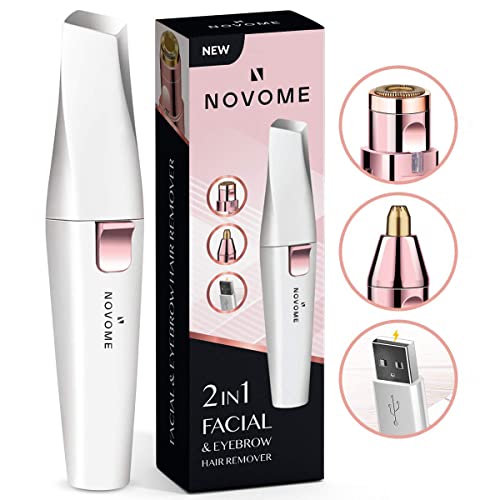NOVOME 2in1 New USB Rechargeable Facial Hair Remover For Women & Eyebrow trimmer- with Built-in LED Light-Remove Pain-Free For Facial Hair And Eyebrows, Arm, Thigh, Leg and Bikini hair