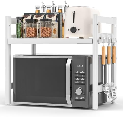 Verstellbarer Mikrowellenständer 2-stöckig - Ausziehbares Küchenregal Mit Haken