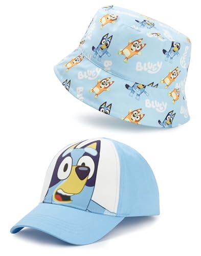 Bluey Kids Bucket Hat & Cap Set Bingo Character All Over Print Headwear in Blue for Boys and Girls