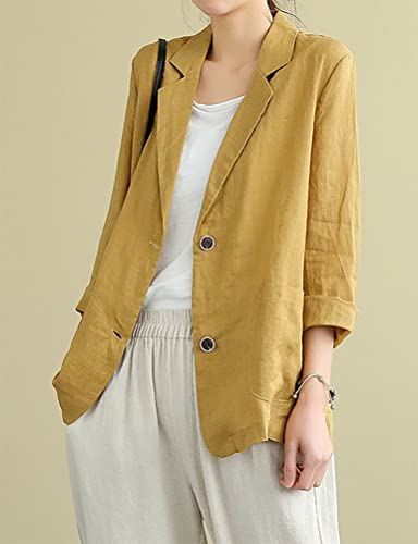 IDEALSANXUN Cotton Linen Blazer for Womens Long Sleeve Loose Casual Blazer Jackets3