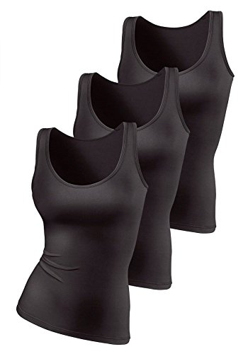 H HIAMIGOS 3er Pack Damen Active Tank Tops Basic Unterhemden aus Baumwoll-Stretch, 3 X schwarz, M Cover