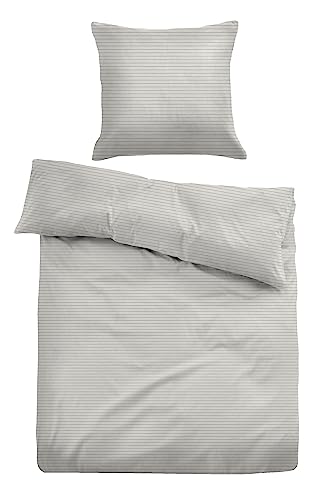 TOM TAILOR 0847717 Bettwäsche Garnitur mit Kopfkissenbezug Melange-Flanell QUERSTREIFEN 1x 155x200 cm + 1x 80x80 cm, Off White