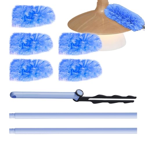 Plumero de Microfibra para Limpieza - Kit de Limpieza de Techo con Escoba de Telaraña Plegable 180 Grados Ajustable Lavable - Limpiador para Muebles Suelo Ciegos Interior Exterior del Hogar Coche