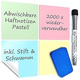 YOURGANIZE® 20 abwischbare Haftnotizen Pastell | 76x76mm | Set inkl. Stift & Whiteboard Schwamm | wiederverwendbare Haftnotizen Klebezettel | Sticky Notes Pastell