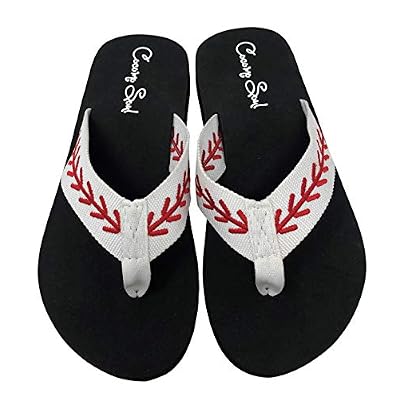 Cocomo Soul Baseball Flip Flops | Embroidered Slippers for Women | Baseball Mom Sandals