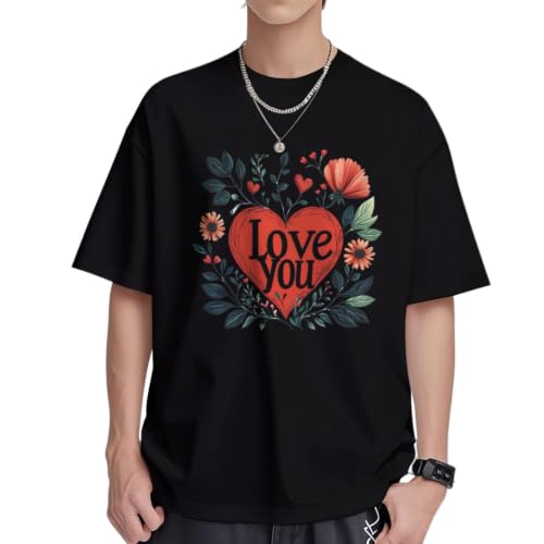 T-shirt floral Love You Heart en coton doux pour exprimer votre style unique