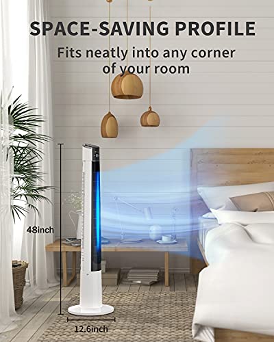 Veohaut Tower Fan For Bedroom- 48'' Oscillating Fan With Remote, Cooling, Quiet, Large Led Display, 12-Hour Timer, Electric White Standing Bladeless Fan For Whole House, Home, Office, Living Room #TOP4