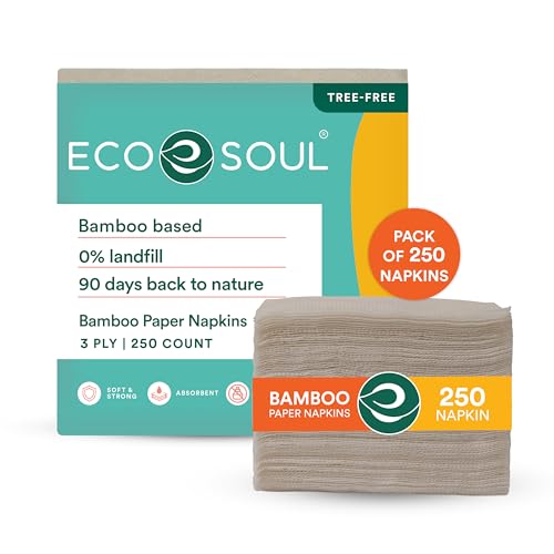 ECO SOUL Compostable Bamboo Paper Napkins, (250 Count, 1 Pack)