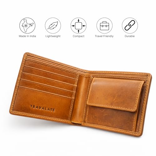 Image of TRAVALATE Brown Leather Wallet for Men | Stylish Bifold Men Wallet with 4 Easy Access Card Slots, 2 Large Cash Pockets & 1 Coin Pocket | Gift for Men - Brown