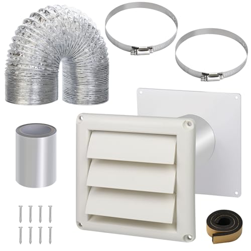 Dryer Vent Kit Through Wall with Hose/Duct Connector/Wall Plate 3 Inch Dryer Vent Hose Connector Ducting Kit for Bathroom Exhaust Fan Ventilation Ceiling Washer Air Circulation
