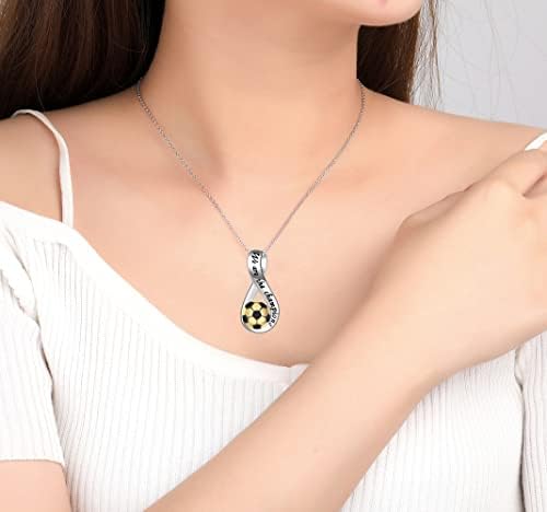 925 Sterling Silver Football Infinity Necklace for Women Men Fans - Soccer Ball Charm Pendant Necklaces We Are The Champions Theme Gifts Jewelry for Girls Boys
