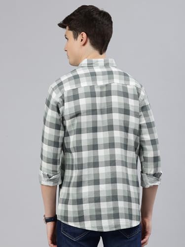 Image of Majestic Man Men Comfort Slim Fit Opaque Checked Cotton Casual Shirt