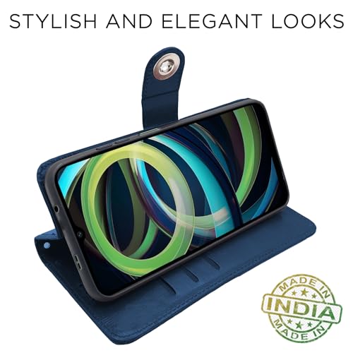 Image of Pikkme Flip Cover Leather Finish | Inside TPU with Card Pockets | Wallet Stand and Shock Proof | Complete Protection Button Flip Case for Redmi A3 (2024) / Redmi A3x / Poco C61(Blue)