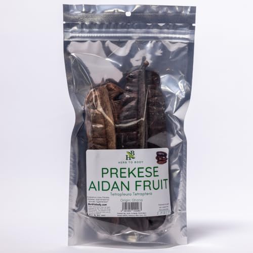 Herb To Body Prekese Aidan Fruit Organic - 2 Whole Pods, Tetrapleura Tetraptera, African Dried Herbs for Herbal Tea and Seasoning, Aidan Fruit from Ghana
