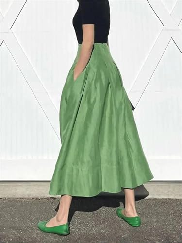 Women High Waist Slim Big Umbrella Skirts Pocket Pleated Long Casual Skirts2