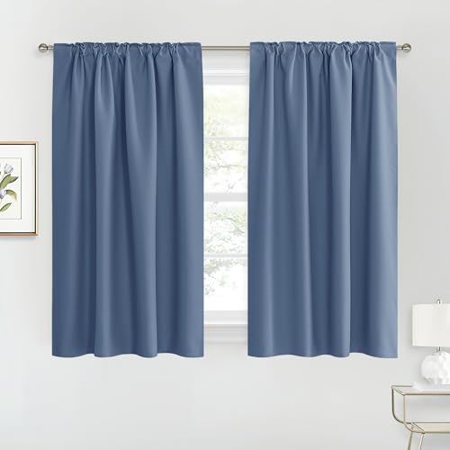 Image of RYB HOME Small Window Curtains Blackout, Privacy Thermal Insulating Drapes for Bedroom Bathroom Basement Cafe Classroom Window Decor, W 34 x L 45 inches, Stone Blue, 2 Panels