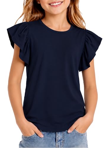 Image of Girls' Summer Shirts Cute Tops Ruffle Sleeve Crew Neck Casual Tees