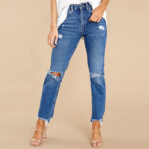 tuduoms Ripped Capri Jeans for Women Loose Boyfriend Denim Jeans Straight Leg Stretchy Distressed Skinny Raw Hem Jean Pants4