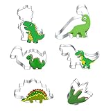 Kukifun Dinosaur Cookie Cutters 6 PCS,Dino Theme Shapes Metal Baking Molds for Kids Dinosaur Birthda