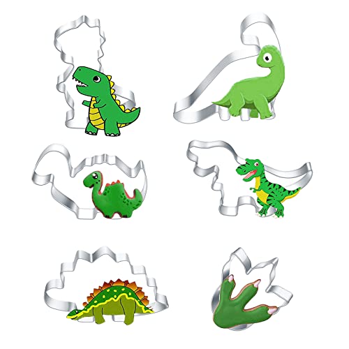 Kukifun Dinosaur Cookie Cutters 6 Pcs,Dino Theme Shapes Metal Baking Molds For Kids Dinosaur Birthday Biscuit Chocolate Cake Sandwich Diy Making Party Supplies #TOP1