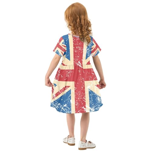 Uk Retro Flag Girls Dress Short Sleeve Dress Girls' Summer Sundress 5-6T4